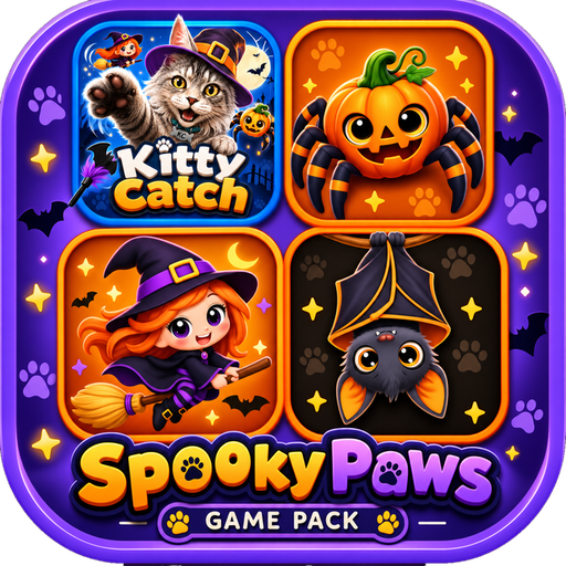 Spooky Paws game pack — Catch the Bat, Catch the Pumpkin, Catch the Witch